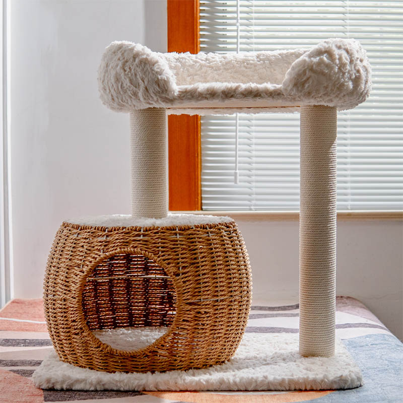 Contemporary Scandinavian Round Medium-Density Fiberboard Velvet Fabric Sisal Multi-Functional Cat Tree For Living Room Cuvalon