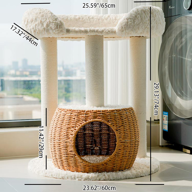 Contemporary Scandinavian Round Medium-Density Fiberboard Velvet Fabric Sisal Multi-Functional Cat Tree For Living Room Cuvalon