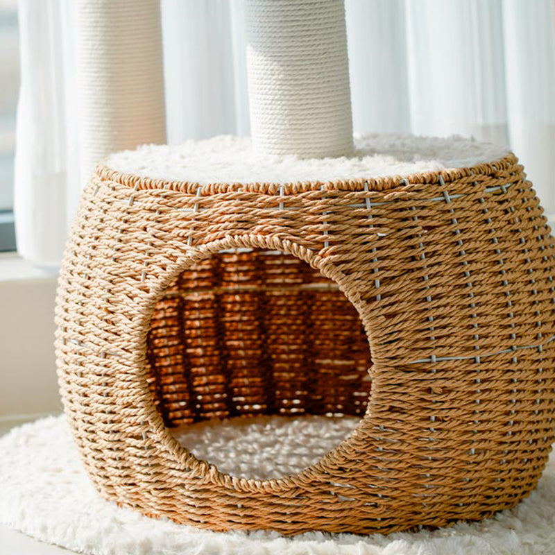 Contemporary Scandinavian Round Medium-Density Fiberboard Velvet Fabric Sisal Multi-Functional Cat Tree For Living Room Cuvalon