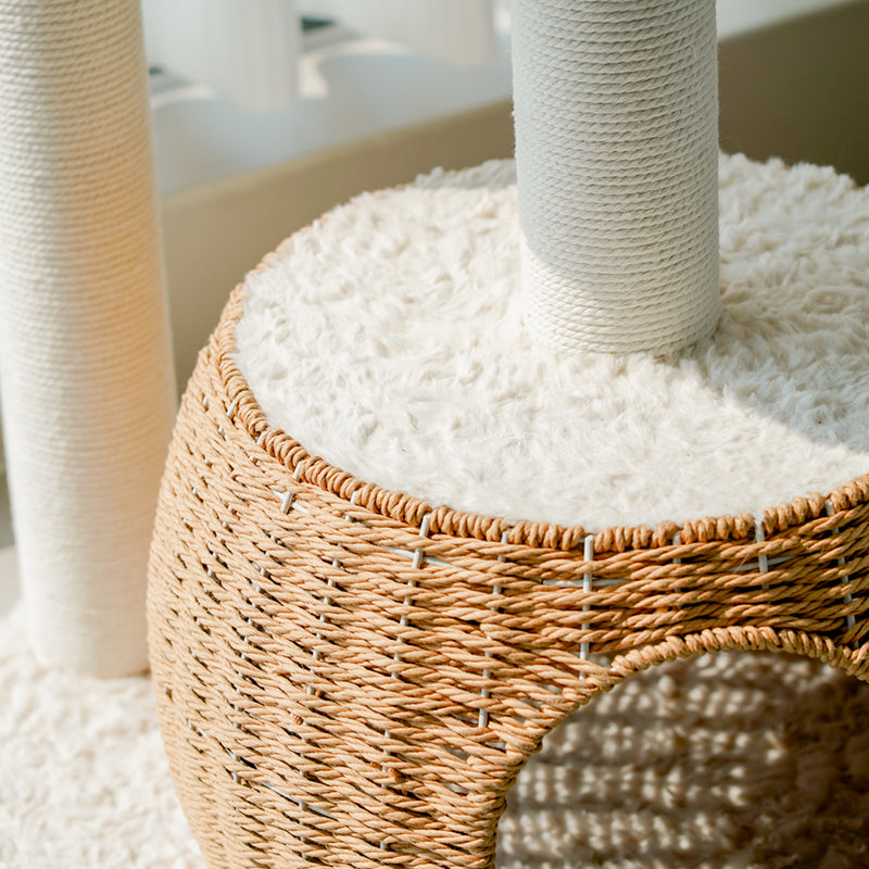 Contemporary Scandinavian Round Medium-Density Fiberboard Velvet Fabric Sisal Multi-Functional Cat Tree For Living Room Cuvalon