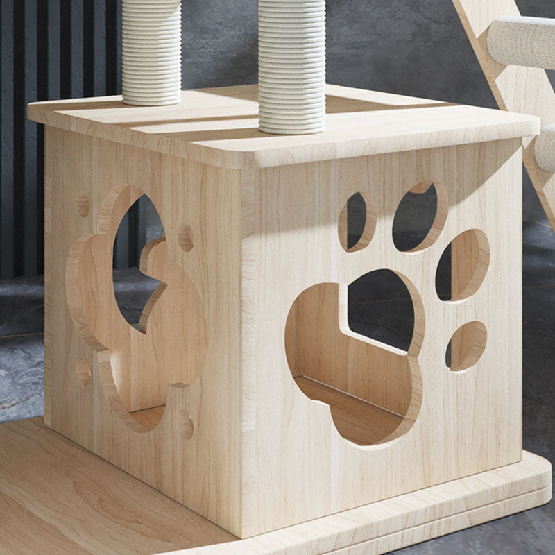 Contemporary Creative Rectangular Solid Pine Wood Acrylic Kraft Paper Rope Multi-Functional Cat Tree Multi-Level For Living Room Cuvalon