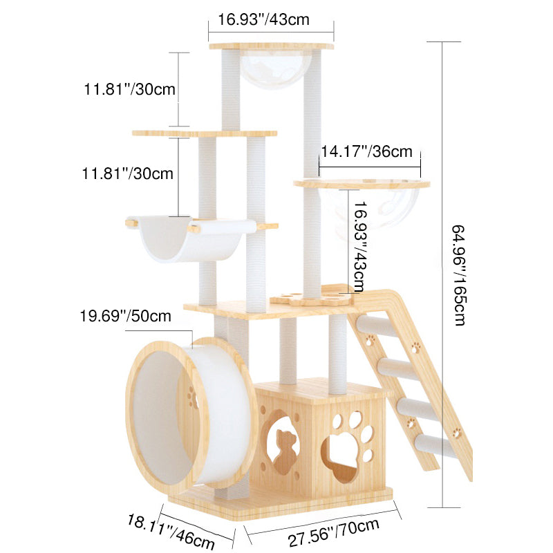 Contemporary Creative Rectangular Solid Pine Wood Acrylic Kraft Paper Rope Multi-Functional Cat Tree Multi-Level For Living Room Cuvalon