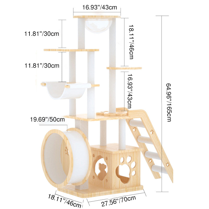 Contemporary Creative Rectangular Solid Pine Wood Acrylic Kraft Paper Rope Multi-Functional Cat Tree Multi-Level For Living Room Cuvalon