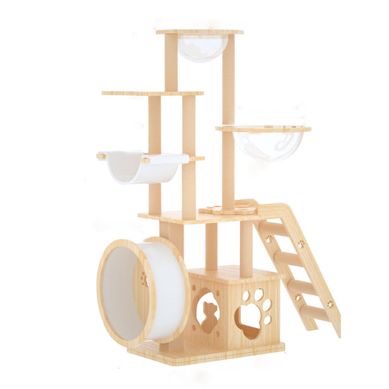Contemporary Creative Rectangular Solid Pine Wood Acrylic Kraft Paper Rope Multi-Functional Cat Tree Multi-Level For Living Room Cuvalon