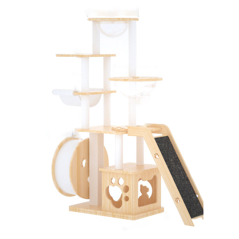 Contemporary Creative Rectangular Solid Pine Wood Acrylic Kraft Paper Rope Multi-Functional Cat Tree Multi-Level For Living Room Cuvalon