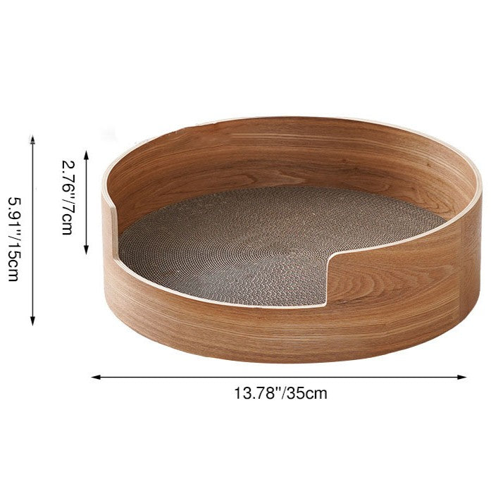 Traditional Vintage Round Veneered Multi-layer Solid Wood Panel Linen Sisal Cat Bed For Bedroom Cuvalon