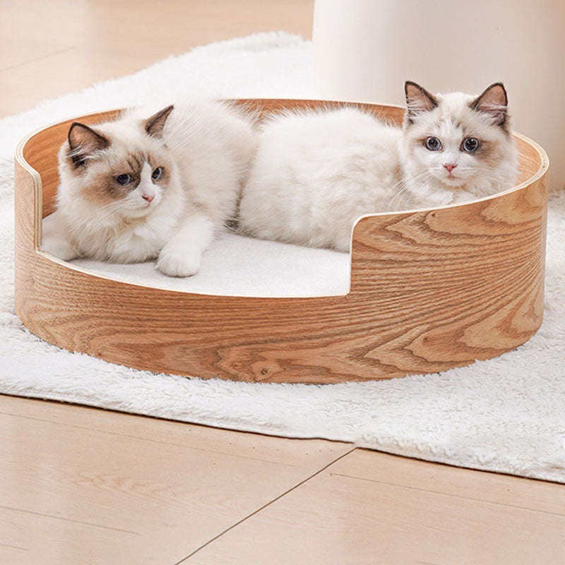 Traditional Vintage Round Veneered Multi-layer Solid Wood Panel Linen Sisal Cat Bed For Bedroom Cuvalon