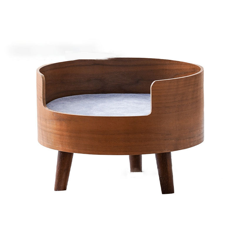 Traditional Vintage Round Veneered Multi-layer Solid Wood Panel Linen Sisal Cat Bed For Bedroom Cuvalon