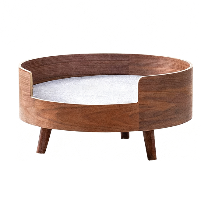 Traditional Vintage Round Veneered Multi-layer Solid Wood Panel Linen Sisal Cat Bed For Bedroom Cuvalon