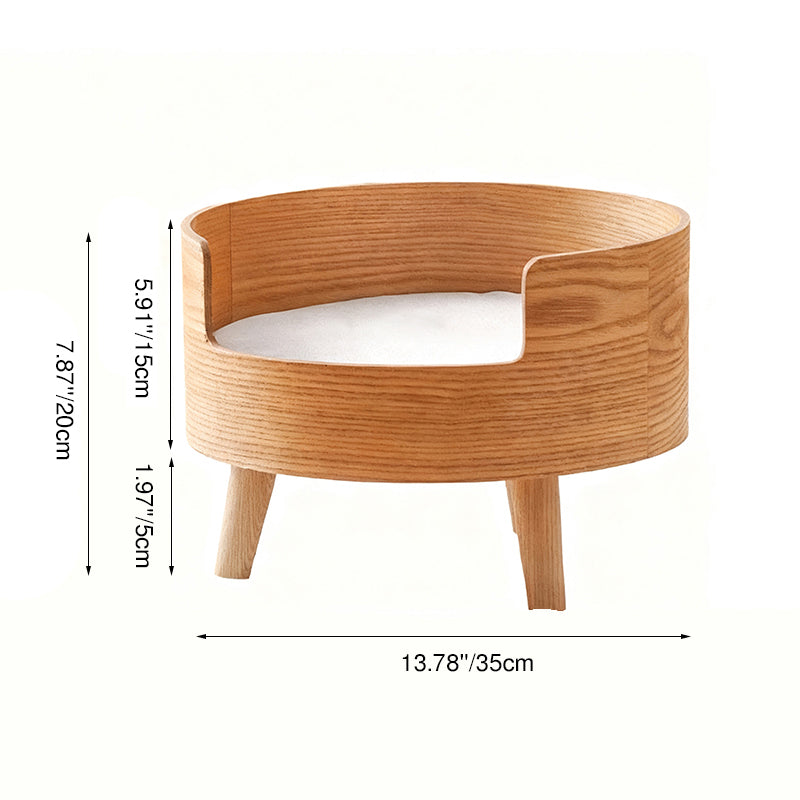 Traditional Vintage Round Veneered Multi-layer Solid Wood Panel Linen Sisal Cat Bed For Bedroom Cuvalon