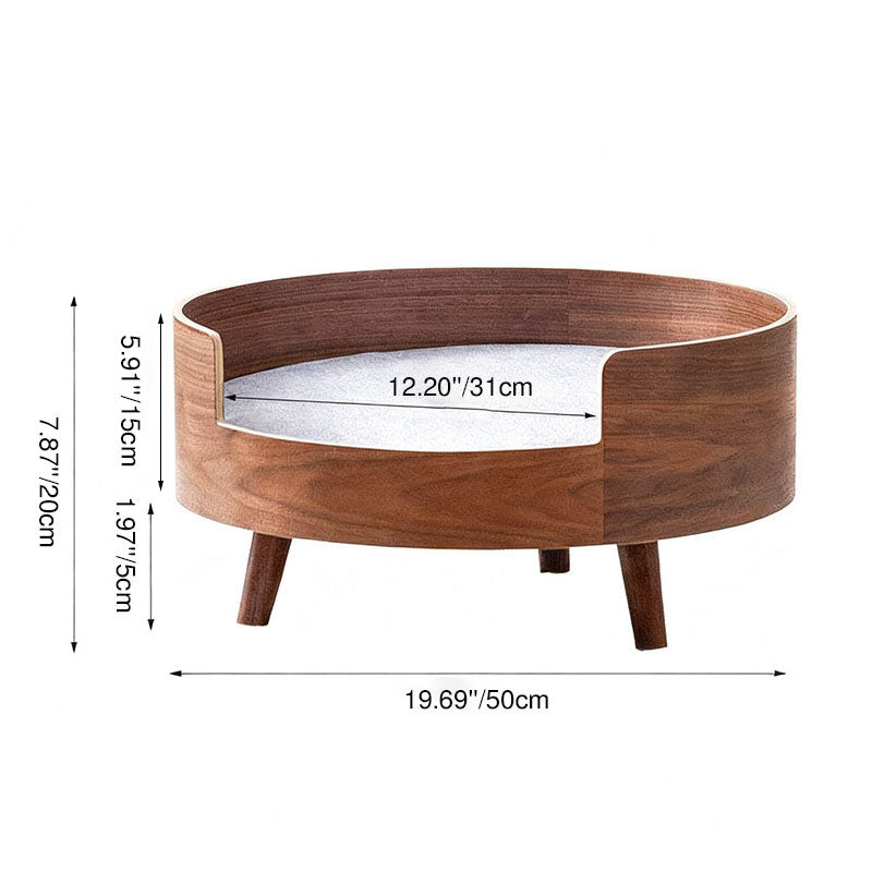 Traditional Vintage Round Veneered Multi-layer Solid Wood Panel Linen Sisal Cat Bed For Bedroom Cuvalon