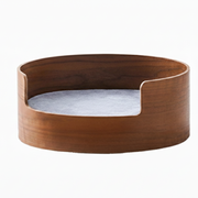 Traditional Vintage Round Veneered Multi-layer Solid Wood Panel Linen Sisal Cat Bed For Bedroom Cuvalon