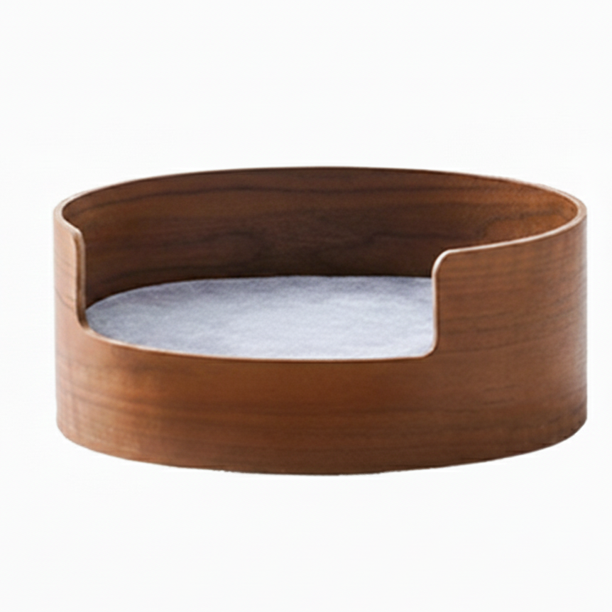 Traditional Vintage Round Veneered Multi-layer Solid Wood Panel Linen Sisal Cat Bed For Bedroom Cuvalon
