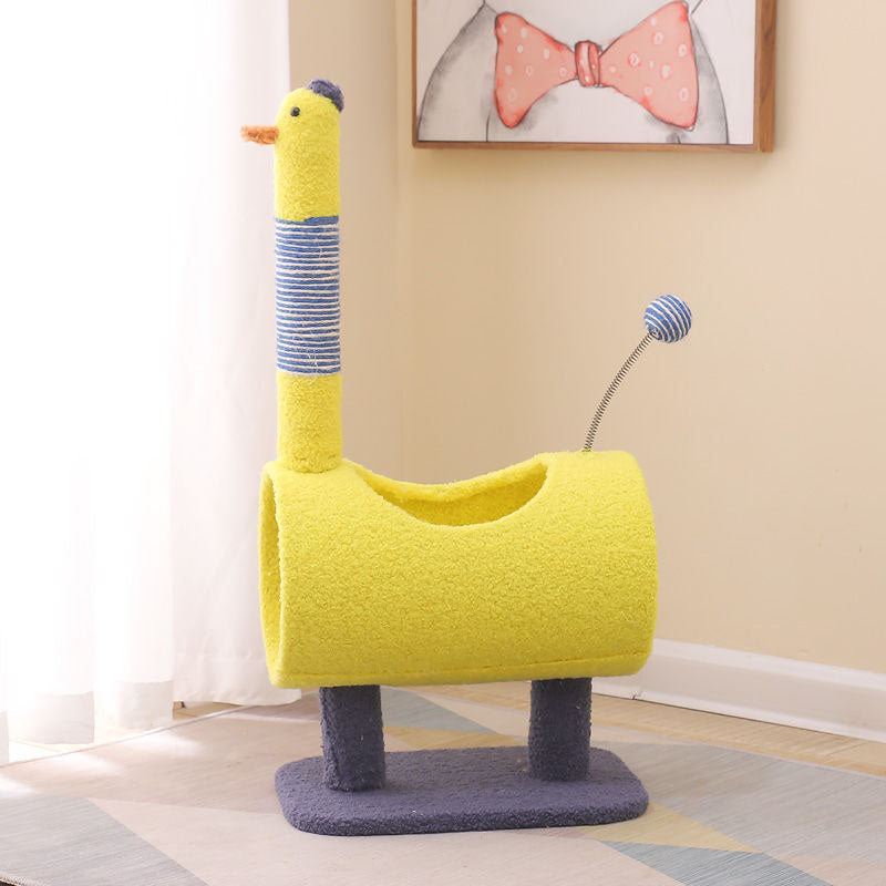Contemporary Creative Cylindrical Chicken & Dinosaur-Shaped Fabric Sisal Paper Tube Medium-Density Fiberboard Multi-Functional Cat Tree For Bedroom Cuvalon