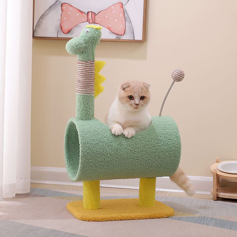 Contemporary Creative Cylindrical Chicken & Dinosaur-Shaped Fabric Sisal Paper Tube Medium-Density Fiberboard Multi-Functional Cat Tree For Bedroom Cuvalon