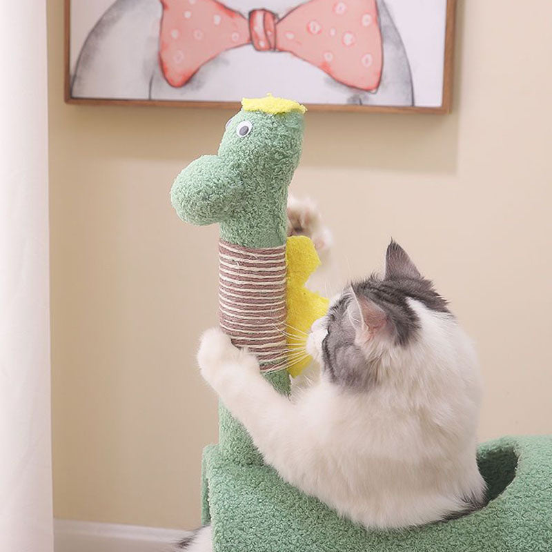 Contemporary Creative Cylindrical Chicken & Dinosaur-Shaped Fabric Sisal Paper Tube Medium-Density Fiberboard Multi-Functional Cat Tree For Bedroom Cuvalon