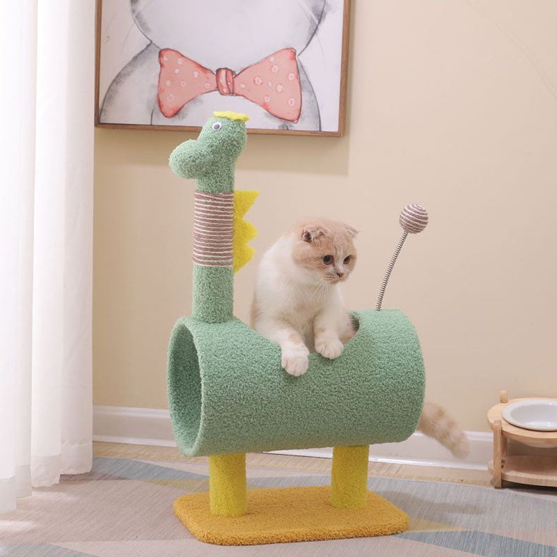 Contemporary Creative Cylindrical Chicken & Dinosaur-Shaped Fabric Sisal Paper Tube Medium-Density Fiberboard Multi-Functional Cat Tree For Bedroom Cuvalon