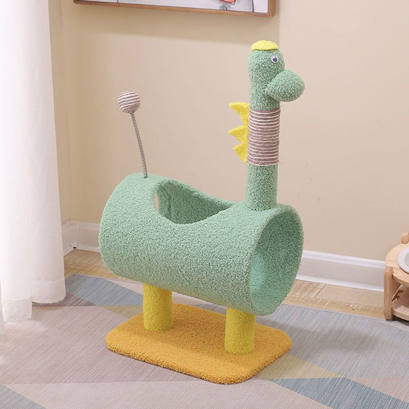 Contemporary Creative Cylindrical Chicken & Dinosaur-Shaped Fabric Sisal Paper Tube Medium-Density Fiberboard Multi-Functional Cat Tree For Bedroom Cuvalon