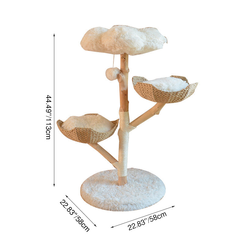 Contemporary Scandinavian Round Cloud-Shaped Natural Fruitwood Medium-Density Fiberboard Sisal Velvet Fabric Cat Tree For Living Room Cuvalon