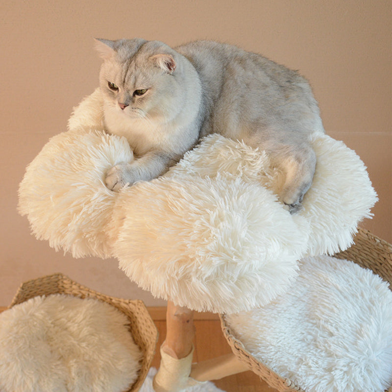 Contemporary Scandinavian Round Cloud-Shaped Natural Fruitwood Medium-Density Fiberboard Sisal Velvet Fabric Cat Tree For Living Room Cuvalon