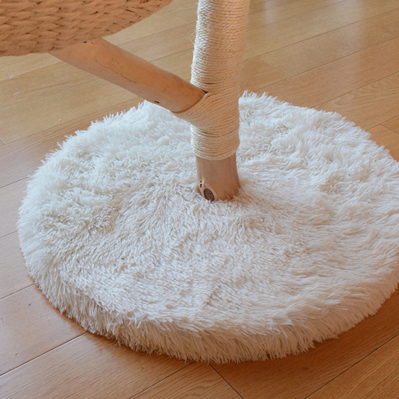 Contemporary Scandinavian Round Cloud-Shaped Natural Fruitwood Medium-Density Fiberboard Sisal Velvet Fabric Cat Tree For Living Room Cuvalon