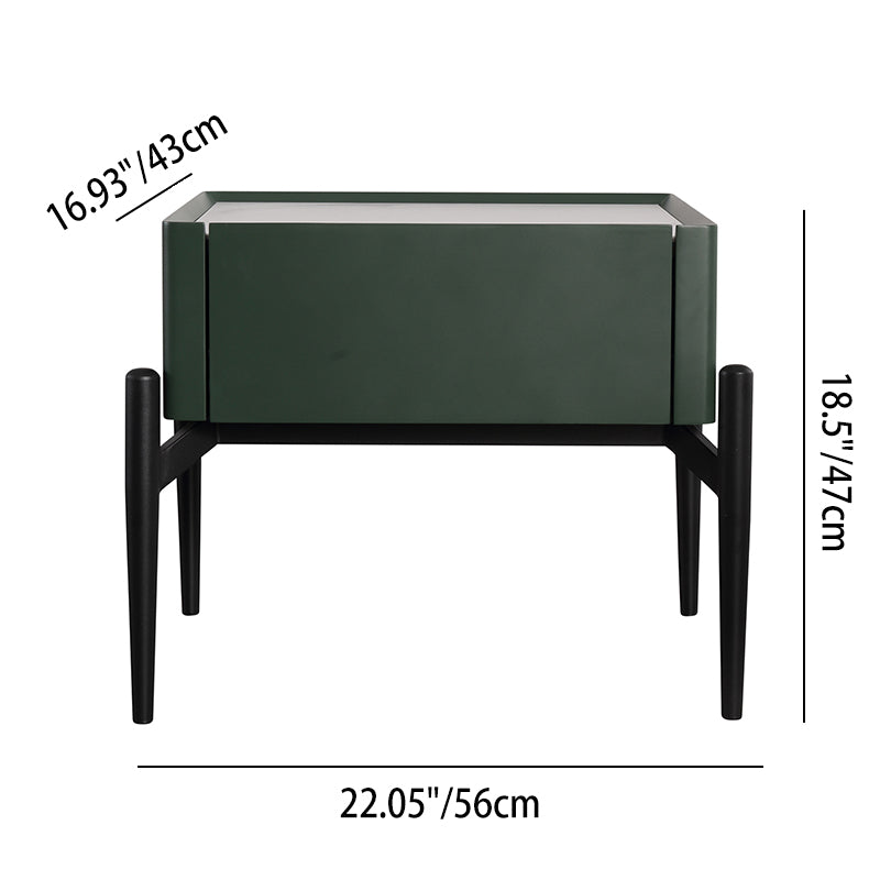 Modern Luxury Dark Green 1-Drawer Nightstand: Stiletto Legs High-End Accent Bedside Table For Bedroom Cuvalon