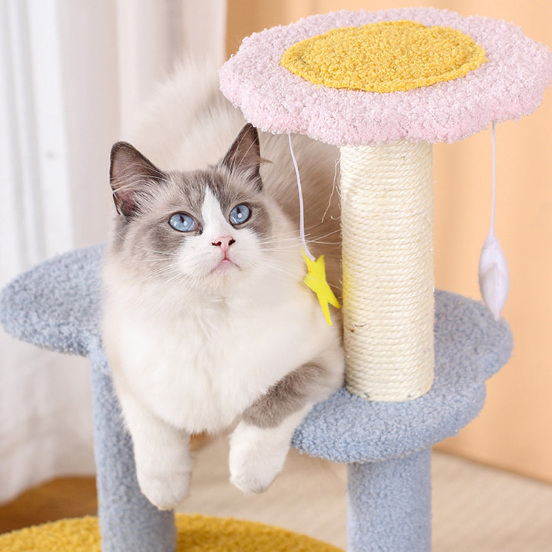 Contemporary Creative Round Medium-Density Fiberboard Sisal Velvet Fabric Star & Moon Cat Tree 4-Tier For Living Room Cuvalon