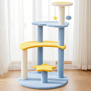 Contemporary Creative Round Medium-Density Fiberboard Sisal Velvet Fabric Star & Moon Cat Tree 4-Tier For Living Room Cuvalon