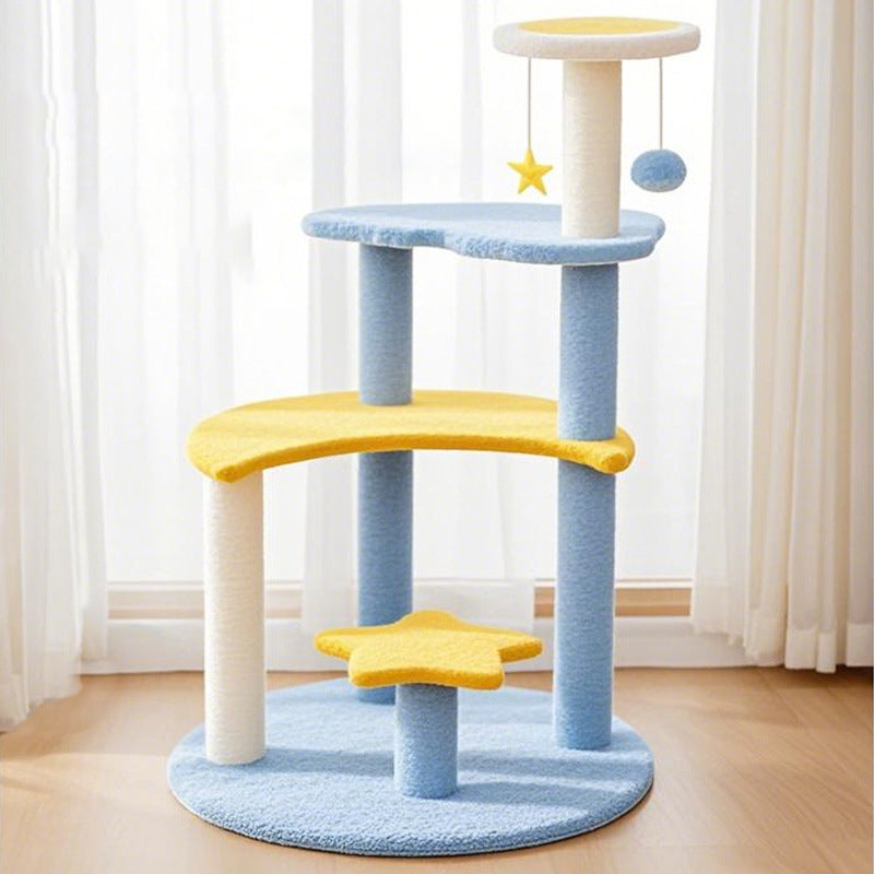 Contemporary Creative Round Medium-Density Fiberboard Sisal Velvet Fabric Star & Moon Cat Tree 4-Tier For Living Room Cuvalon