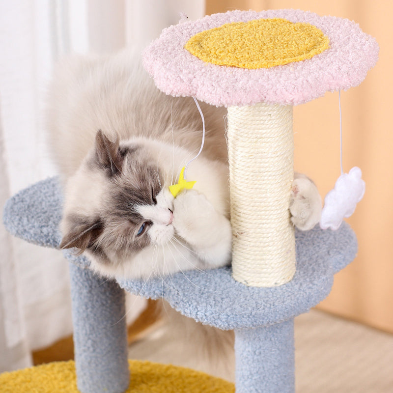 Contemporary Creative Round Medium-Density Fiberboard Sisal Velvet Fabric Star & Moon Cat Tree 4-Tier For Living Room Cuvalon