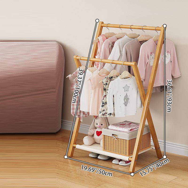 Contemporary Scandinavian Rectangular X-Shaped Natural Nan Bamboo Foldable Kids Hall Tree 3-Tier For Bedroom Cuvalon