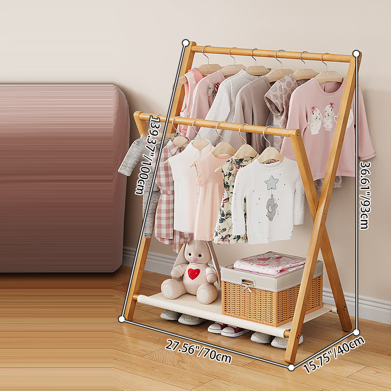 Contemporary Scandinavian Rectangular X-Shaped Natural Nan Bamboo Foldable Kids Hall Tree 3-Tier For Bedroom Cuvalon