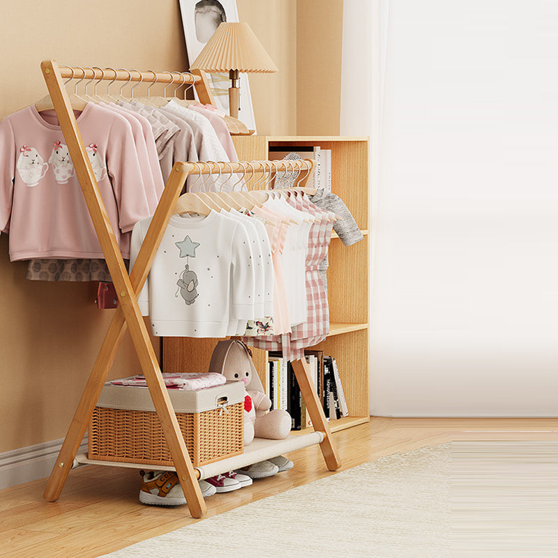 Contemporary Scandinavian Rectangular X-Shaped Natural Nan Bamboo Foldable Kids Hall Tree 3-Tier For Bedroom Cuvalon