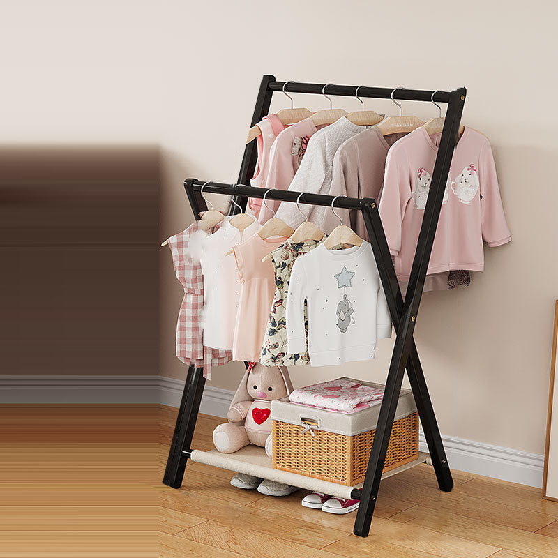 Contemporary Scandinavian Rectangular X-Shaped Natural Nan Bamboo Foldable Kids Hall Tree 3-Tier For Bedroom Cuvalon