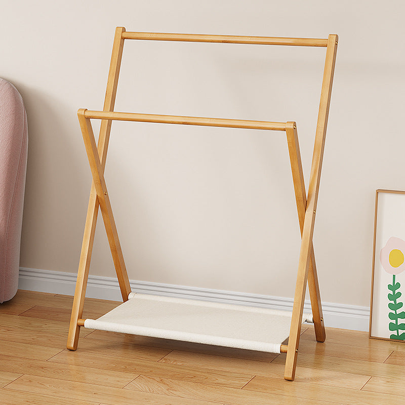Contemporary Scandinavian Rectangular X-Shaped Natural Nan Bamboo Foldable Kids Hall Tree 3-Tier For Bedroom Cuvalon