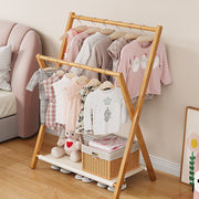 Contemporary Scandinavian Rectangular X-Shaped Natural Nan Bamboo Foldable Kids Hall Tree 3-Tier For Bedroom Cuvalon