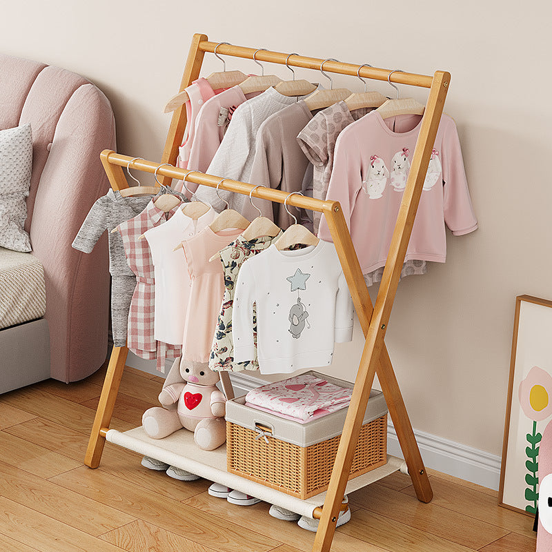 Contemporary Scandinavian Rectangular X-Shaped Natural Nan Bamboo Foldable Kids Hall Tree 3-Tier For Bedroom Cuvalon