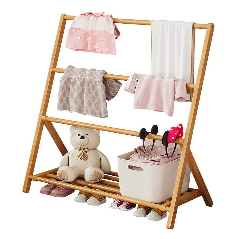 Contemporary Scandinavian Rectangular Natural Nan Bamboo Foldable Kids Hall Tree 2/4-Tier For Bedroom Cuvalon