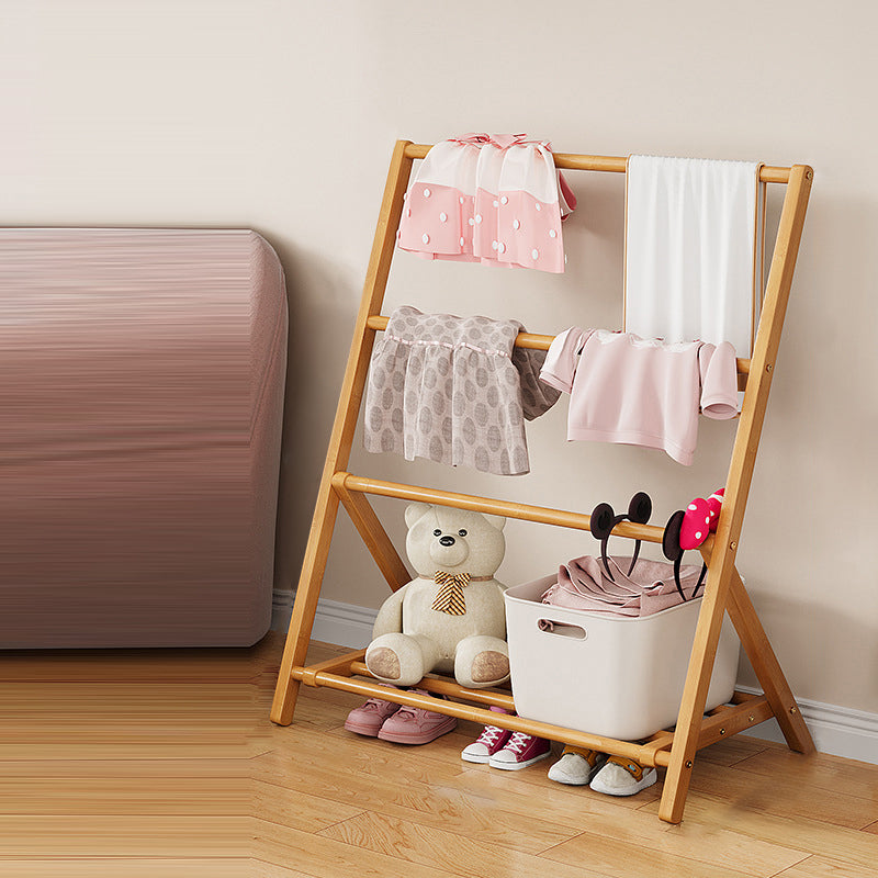 Contemporary Scandinavian Rectangular Natural Nan Bamboo Foldable Kids Hall Tree 2/4-Tier For Bedroom Cuvalon