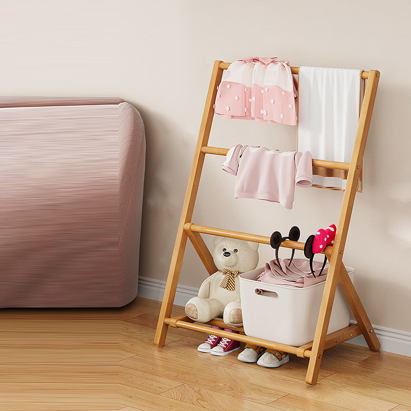 Contemporary Scandinavian Rectangular Natural Nan Bamboo Foldable Kids Hall Tree 2/4-Tier For Bedroom Cuvalon
