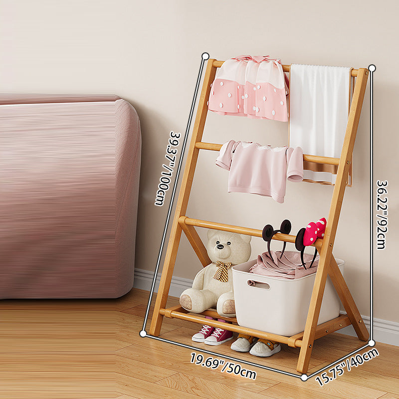 Contemporary Scandinavian Rectangular Natural Nan Bamboo Foldable Kids Hall Tree 2/4-Tier For Bedroom Cuvalon