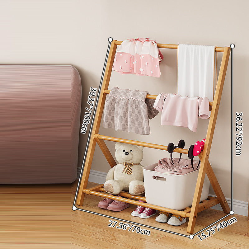 Contemporary Scandinavian Rectangular Natural Nan Bamboo Foldable Kids Hall Tree 2/4-Tier For Bedroom Cuvalon