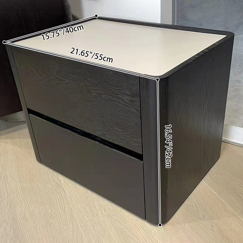 Modern Minimalist Black Dual-Drawer Nightstand: Sleek Rectangular Design - Efficient Storage Bedside Table For Bedroom Cuvalon