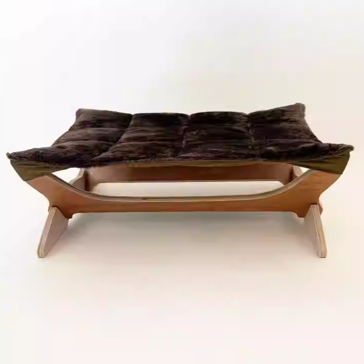 Contemporary Scandinavian Rectangular Multi-Layer Solid Wood Panel Cotton Fabric Cat Bed For Bedroom & Living Room Cuvalon