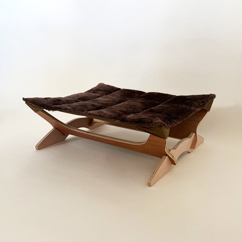 Contemporary Scandinavian Rectangular Multi-Layer Solid Wood Panel Cotton Fabric Cat Bed For Bedroom & Living Room Cuvalon