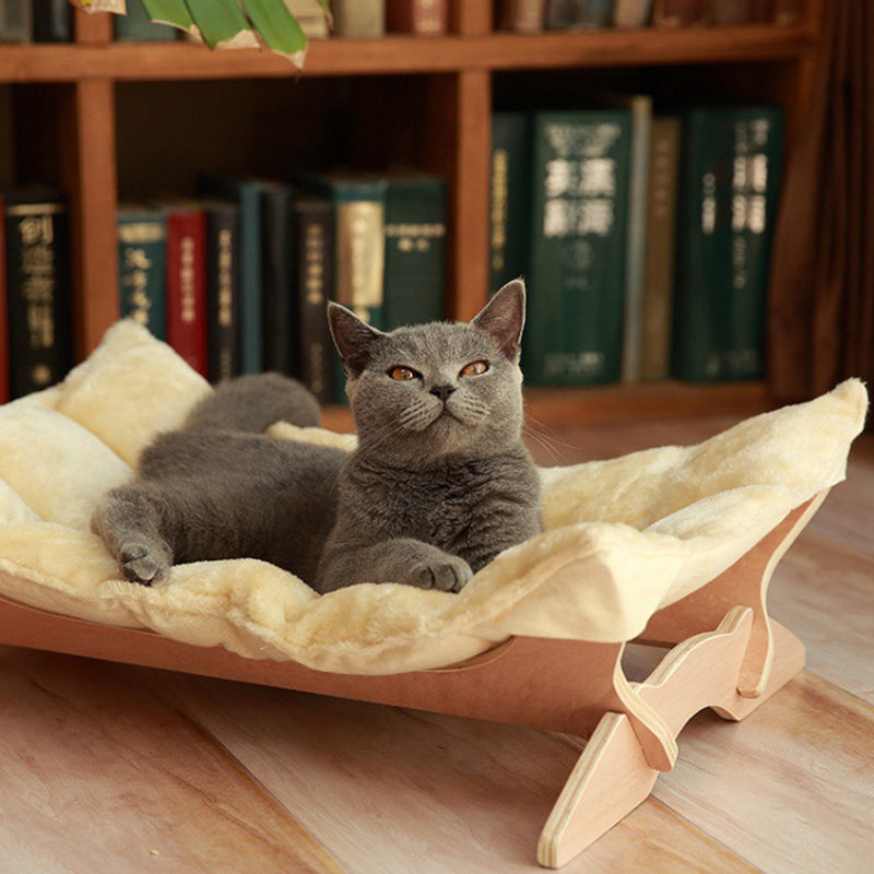 Contemporary Scandinavian Rectangular Multi-Layer Solid Wood Panel Cotton Fabric Cat Bed For Bedroom & Living Room Cuvalon
