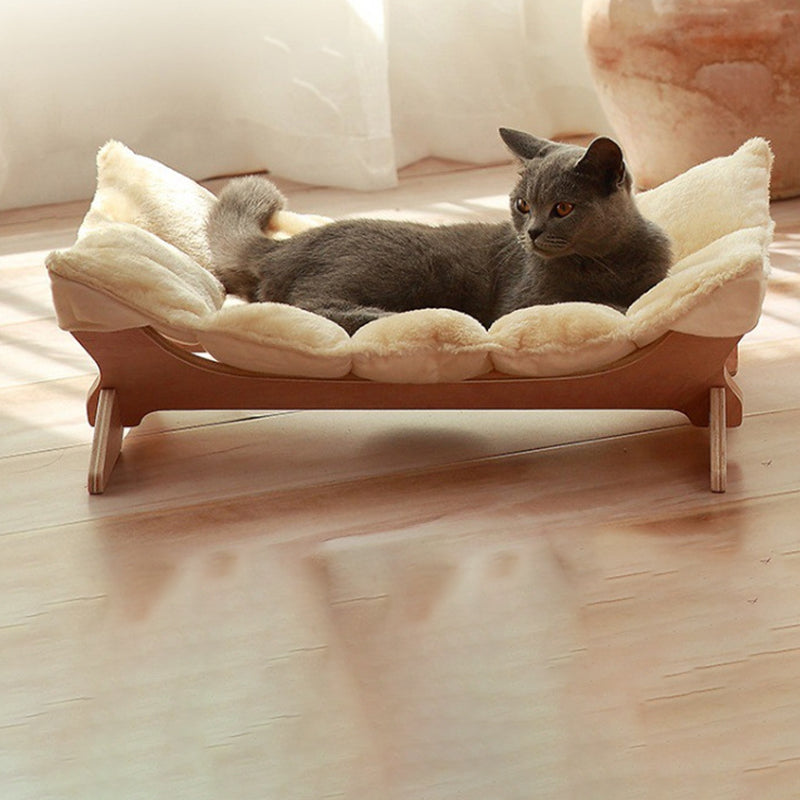 Contemporary Scandinavian Rectangular Multi-Layer Solid Wood Panel Cotton Fabric Cat Bed For Bedroom & Living Room Cuvalon
