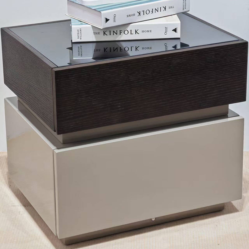 Modern Minimalist Dual-Drawer Storage Nightstand: Black & White Contrast Design - Smart Bedside Table With Sensor Light For Bedroom Cuvalon