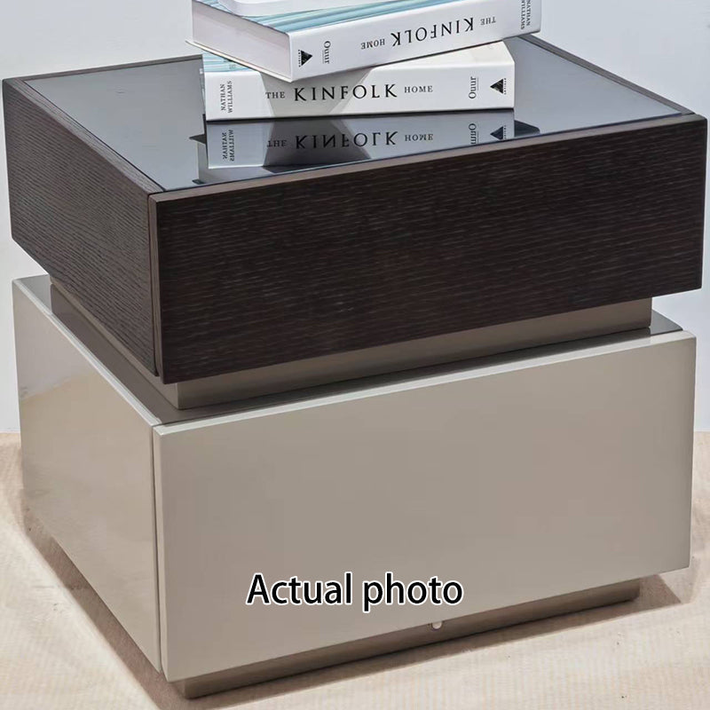 Modern Minimalist Dual-Drawer Storage Nightstand: Black & White Contrast Design - Smart Bedside Table With Sensor Light For Bedroom Cuvalon