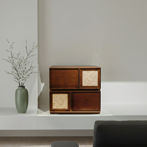 Traditional Vintage Square Walnut Nightstand: Multi-layer Solid Wood Panel - Retro-Style Dual-Drawer Bedside Cabinet For Bedroom Cuvalon